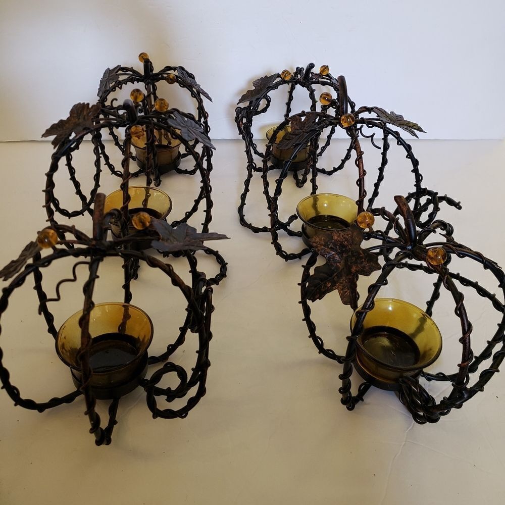 HUGE Ornate Pumpkin Candle Holders (2)